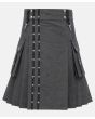 Men’s Black Denim Utility Kilt with Cargo Pocket Studded Front Apron