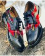 Black Leather Matching Tartan Leather Ghillie Shoes