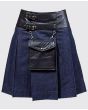 Black Style Leather Denim Kilt
