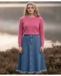 Women’s Denim A Line Midi Skirt, High Waist Blue Jean Skirt