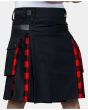 Hybrid Black Cotton & Rob Roy Tartan Utility Kilt For Men With Leather Strap