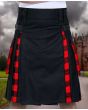 Hybrid Black Cotton & Rob Roy Tartan Utility Kilt For Men With Leather Strap