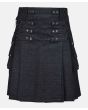 Scottish Modern Black Denim Utility Kilt For Men’s