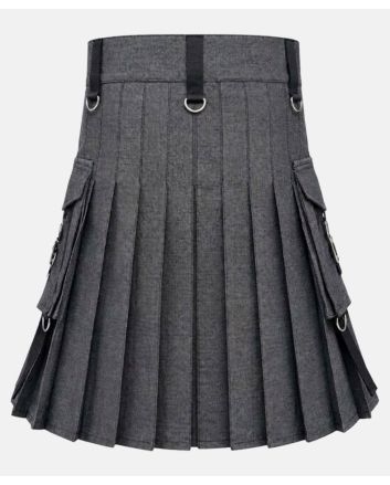 Men’s Black Denim Utility Kilt with Cargo Pocket Studded Front Apron