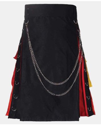 Black And Chrome Rainbow Hybrid Utility Kilt with Silver Chain