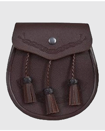 Scottish Brown Leather Kilt Sporran With Belt And 3 Tassels – Standard Size, Men's, S. UK Brand