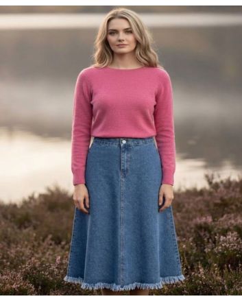 Women’s Denim A Line Midi Skirt, High Waist Blue Jean Skirt