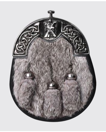 Grey Rabbit Fur Sporran Antique Cantle