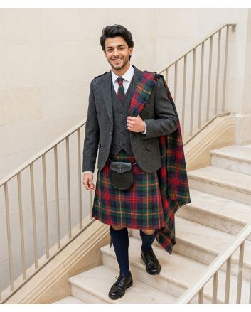 Logan Modern Tartan Kilt With Charcoal Argyll Jacket & Waistcoat