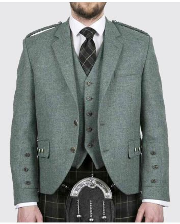Lovat Green Argyll Tweed Kilt Jacket And Vest For Men