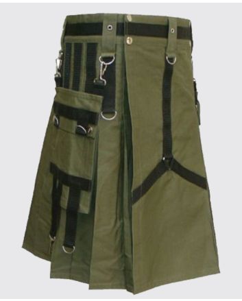Man,s Olive Green Cotton Utility Kilt