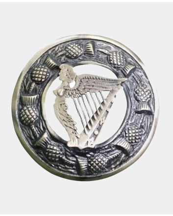 Scottish Kilt Plaid Irish Harp Antique Brooch