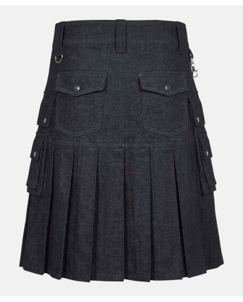 Scottish Modern Black Denim Utility Kilt For Men’s