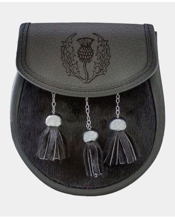 Semi Dress Sporran Grey Leather Embossed Thistle