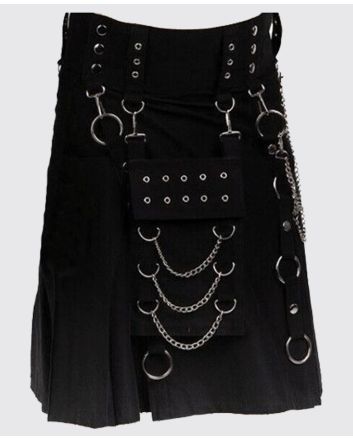Traditional Gothic Style Black Utility Kilt