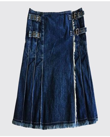 Women Blue Denim Pleated Kilts