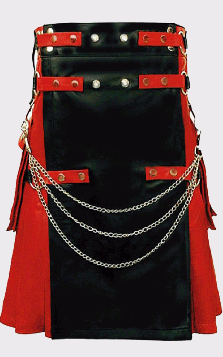 Black And Red Gothic Hybrid Leather Kilt front