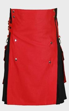 Black And Red Two Tone Hybrid Kilt With Detachable Pockets front