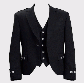  Black Scottish  Traditional  Argyle  Kilt Jacket &Vest