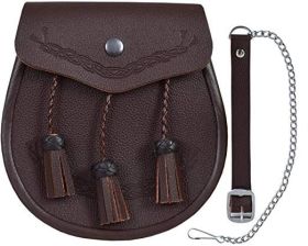 Brown Three Tassel Leather Sporran With Free Chain Belt