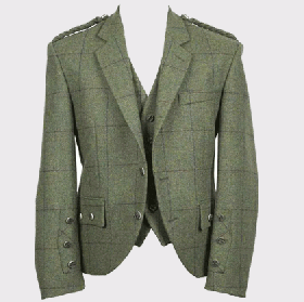 Crail Dark Green Check Tweed Jacket With Waistcoat Set