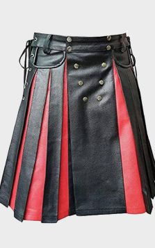Black and Red Gladiator Pleated  Leather Kilt