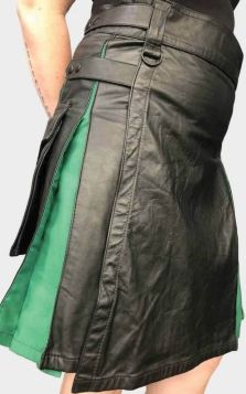Black and Green Leather Kilt