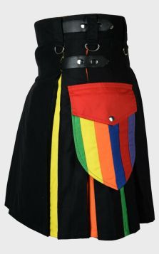 LGBT Pride Man Scottish Rainbow Hybrid Kilt Side