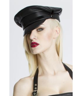 Leather Military Style Officers Peaked Cap