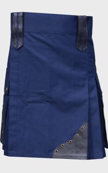 New Man Modern Utility Kilt with Leather Patches front