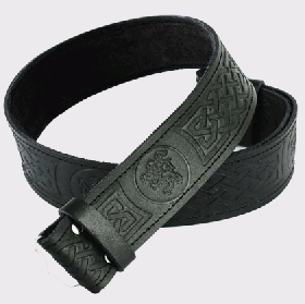 Black Real Leather Lion Rampant Embossed Belt