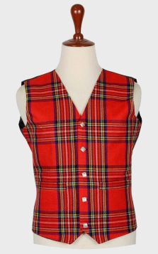 Unadulterated fleece plaid vest with a dark silk shaded back. Our mens plaid vests have 5 co-ordinating catches, 2 front streamed pockets and a sliding change clasp on the back