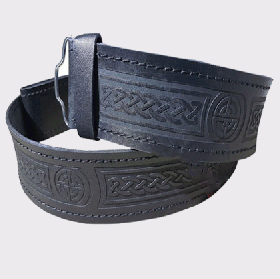 Scottish Highland Black Masonic Thistle embossed Leather Belt 