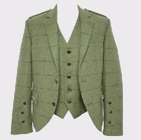 Weathered Green Crail Checked Tweed jacket With Vest 