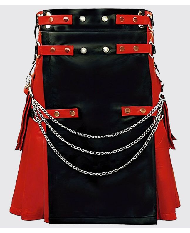 Black And Red Gothic Hybrid Leather Kilt