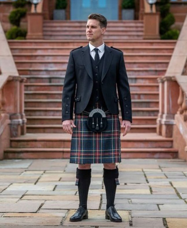 Black Tweed Jacket Kilt Outfit