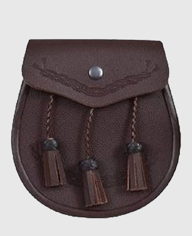 Brown Three Tassel Leather Sporran With Free Chain Belt