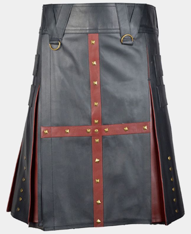 Gothic Punk Black Original Leather Kilt For Men