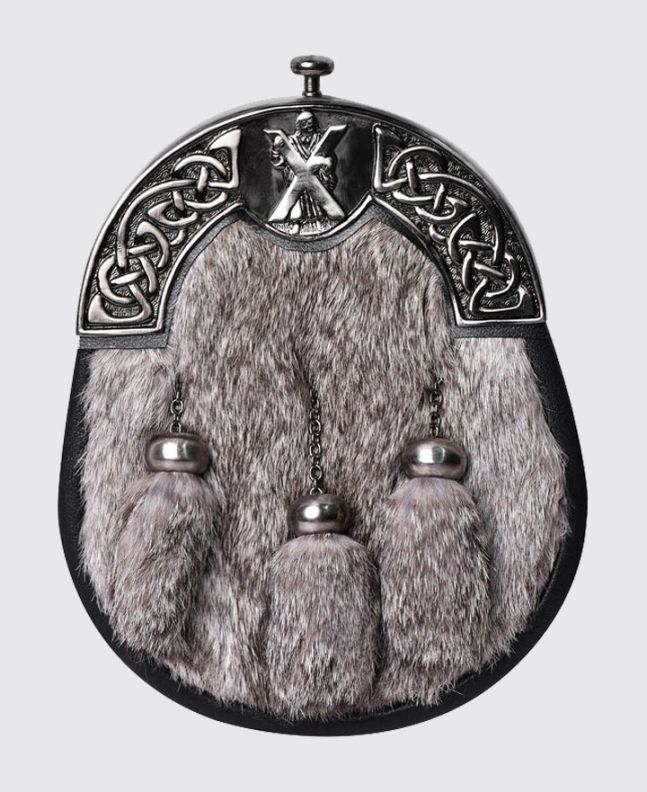 Grey Rabbit Fur Sporran Antique Cantle