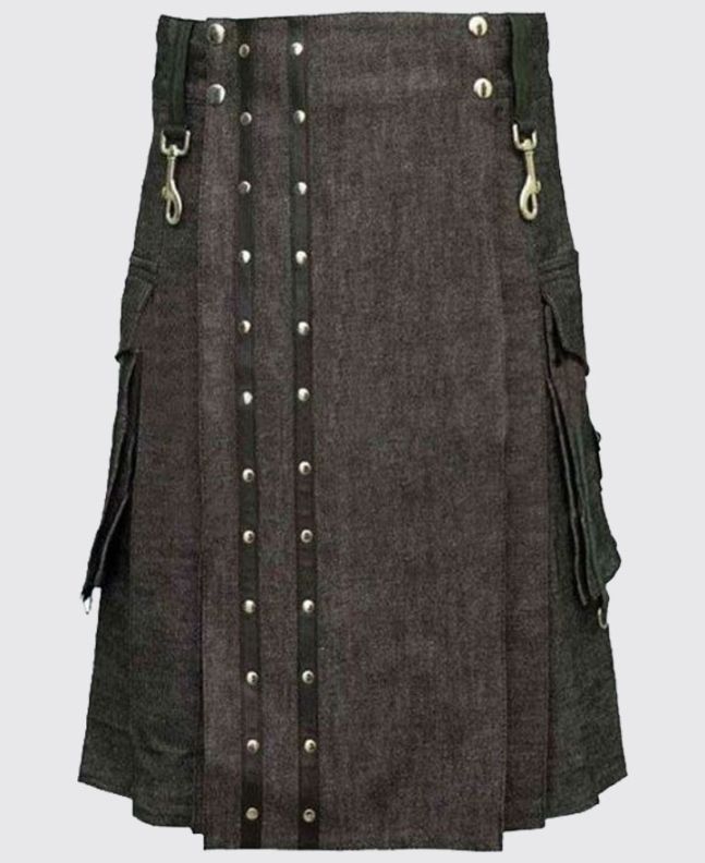 Heavy Denim Kilt With Straps