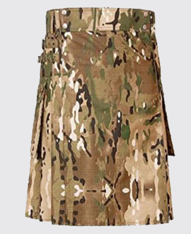 Khaki Camo Utility Kilt For Men