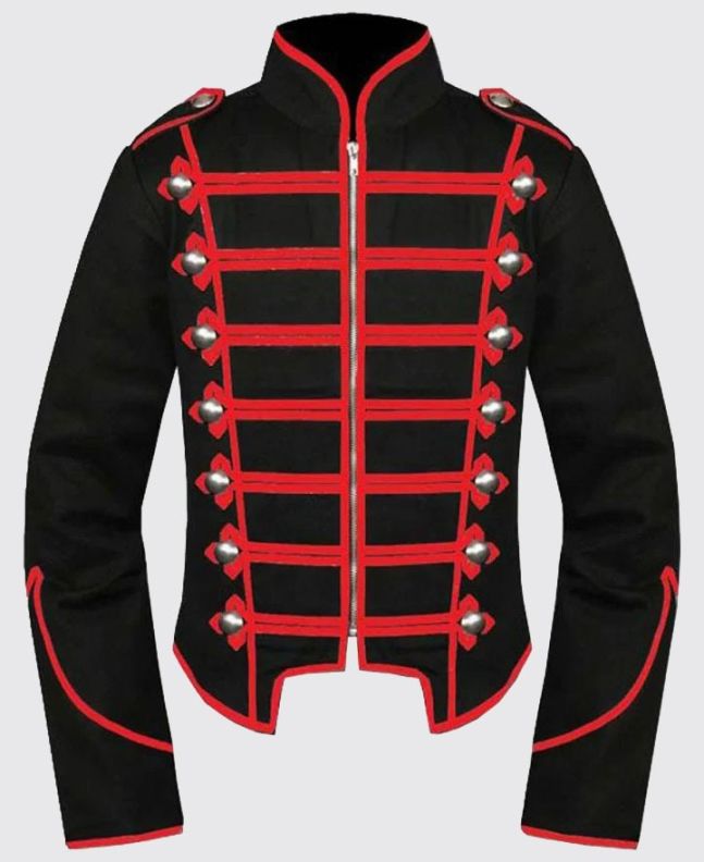 Men's Gothic Red Black Military Drummer Jacket for Men