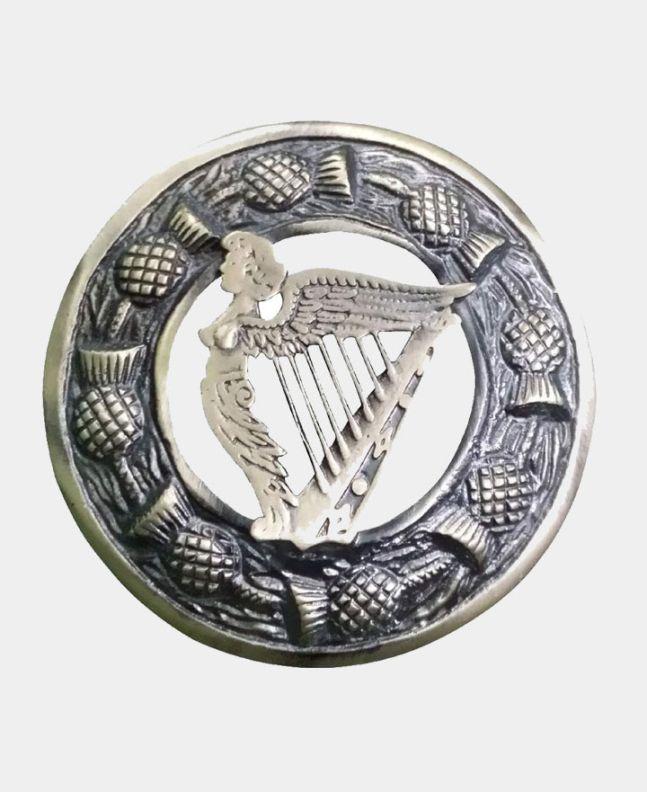 Scottish Kilt Plaid Irish Harp Antique Brooch