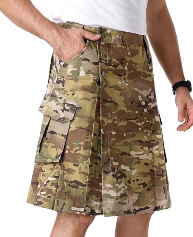 TRGPSG Kilt for Men Pleated Utility Kilt Camo Scottish Tactical Kilt