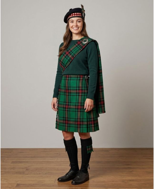 Women Tartan Skirt With Womensash In Different Tartan Color